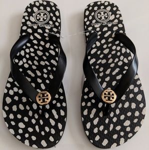 Tory Burch Black and White Polkadot Flip Flops
